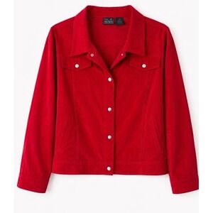 Jane Ashley Women's Deep Red Suede Feel Snap Jacket Plus Size 3X